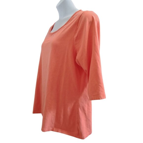 Lane Bryant Size 18/20W Top Coral 3/4 Sleeve Rhinestone Embellishment Modern Fit - Picture 6 of 11